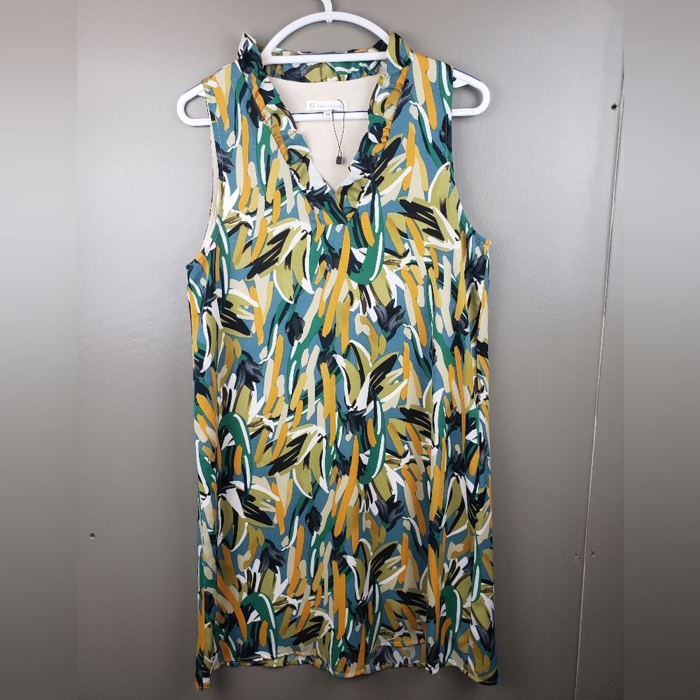 FSL Apparel Womens Dress Size Medium Sleeveless V Neck Cami Tied Print